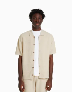 HOMME BERSHKA Chemises*Chemise manches courtes basique texturée