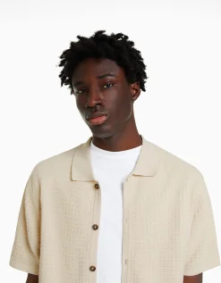 HOMME BERSHKA Chemises*Chemise manches courtes basique texturée