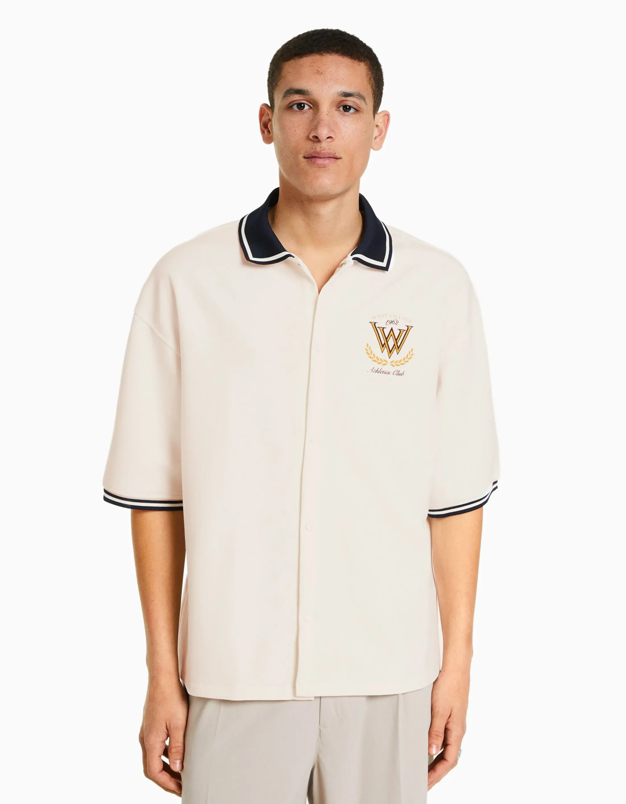 HOMME BERSHKA Vêtements*Chemise manches courtes col bord-côte