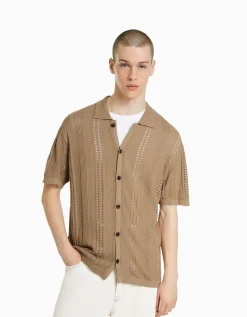 HOMME BERSHKA Chemises*Chemise manches courtes maille pointelle