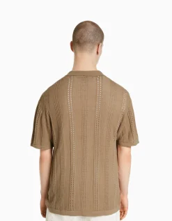 HOMME BERSHKA Chemises*Chemise manches courtes maille pointelle