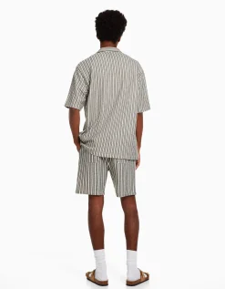 HOMME BERSHKA Chemises*Chemise manches courtes rustique rayures