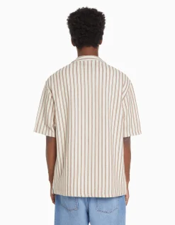 HOMME BERSHKA Chemises*Chemise manches courtes rustique rayures