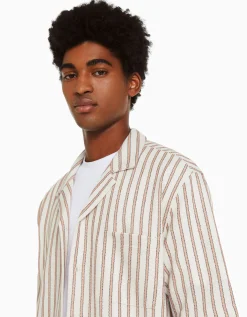 HOMME BERSHKA Chemises*Chemise manches courtes rustique rayures