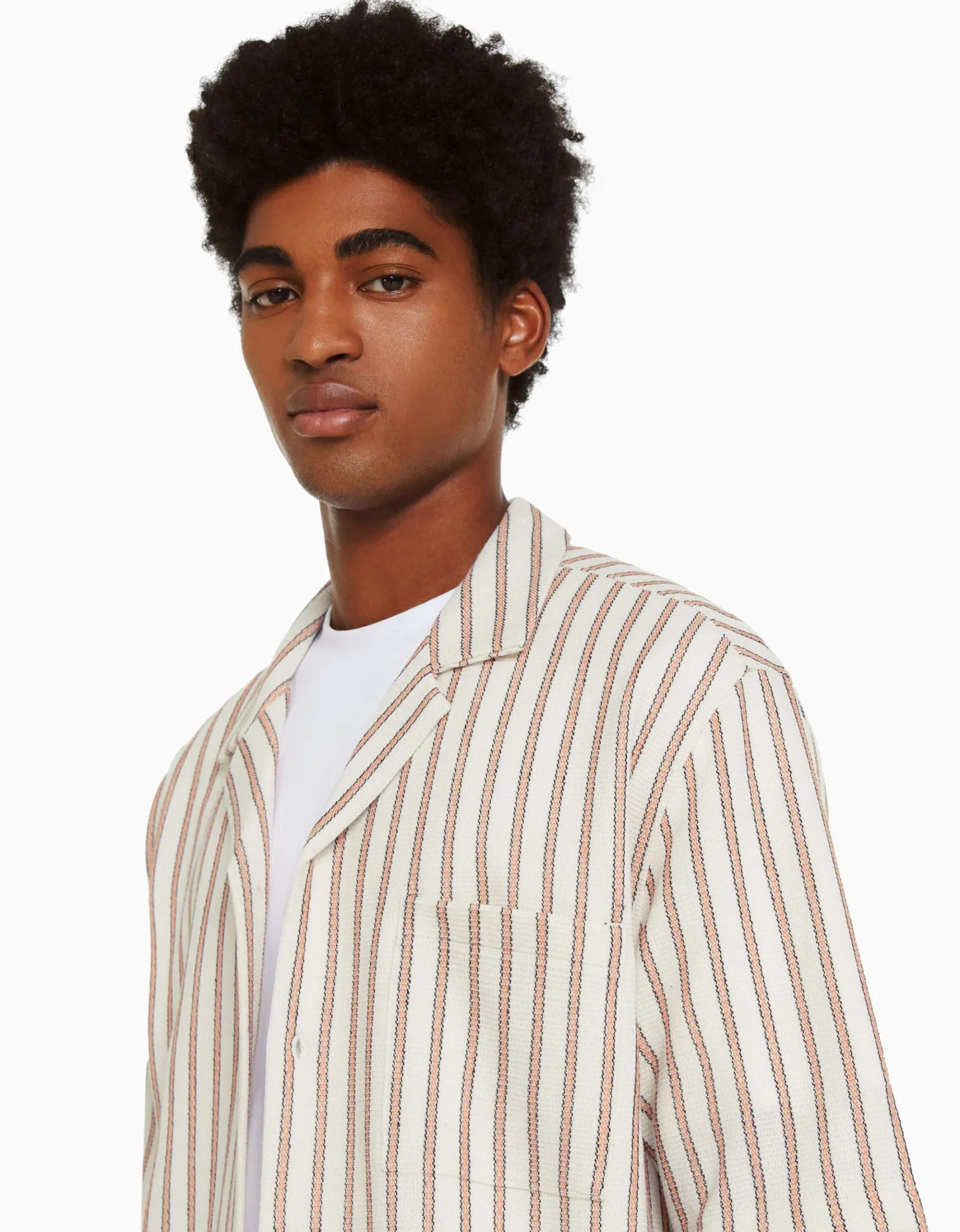 HOMME BERSHKA Chemises*Chemise manches courtes rustique rayures