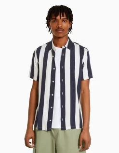 HOMME BERSHKA Chemises*Chemise manches courtes serge rayures
