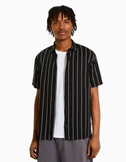 HOMME BERSHKA Chemises*Chemise manches courtes serge rayures