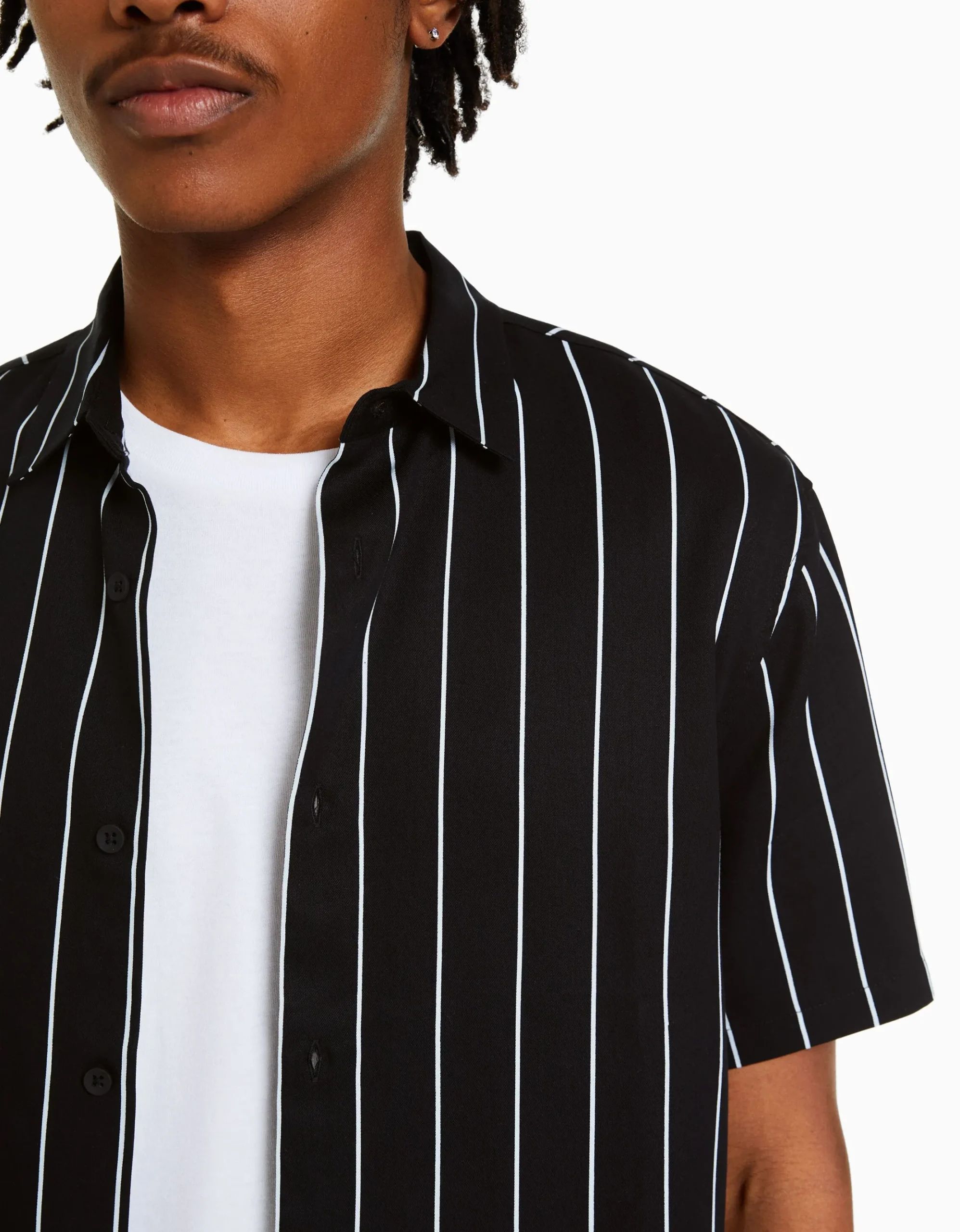 HOMME BERSHKA Chemises*Chemise manches courtes serge rayures