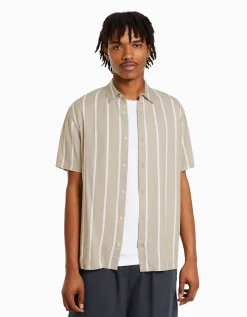 HOMME BERSHKA Chemises*Chemise manches courtes serge rayures