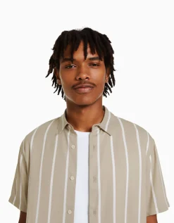 HOMME BERSHKA Chemises*Chemise manches courtes serge rayures