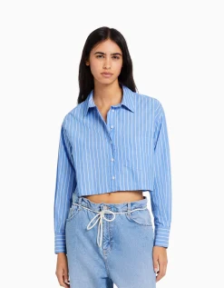 FEMME BERSHKA Vêtements*Chemise manches longues cropped popeline