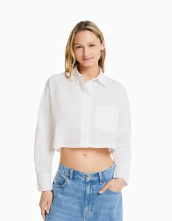 FEMME BERSHKA Chemises et blouses*Chemise manches longues cropped popeline