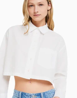 FEMME BERSHKA Chemises et blouses*Chemise manches longues cropped popeline