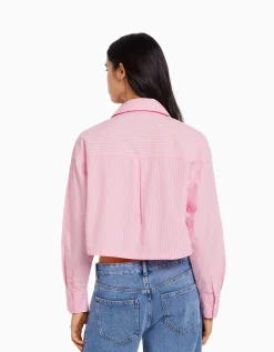 FEMME BERSHKA Vêtements*Chemise manches longues cropped popeline