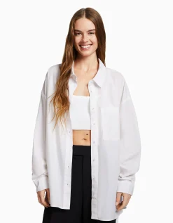 FEMME BERSHKA Chemises et blouses*Chemise manches longues overzise popeline