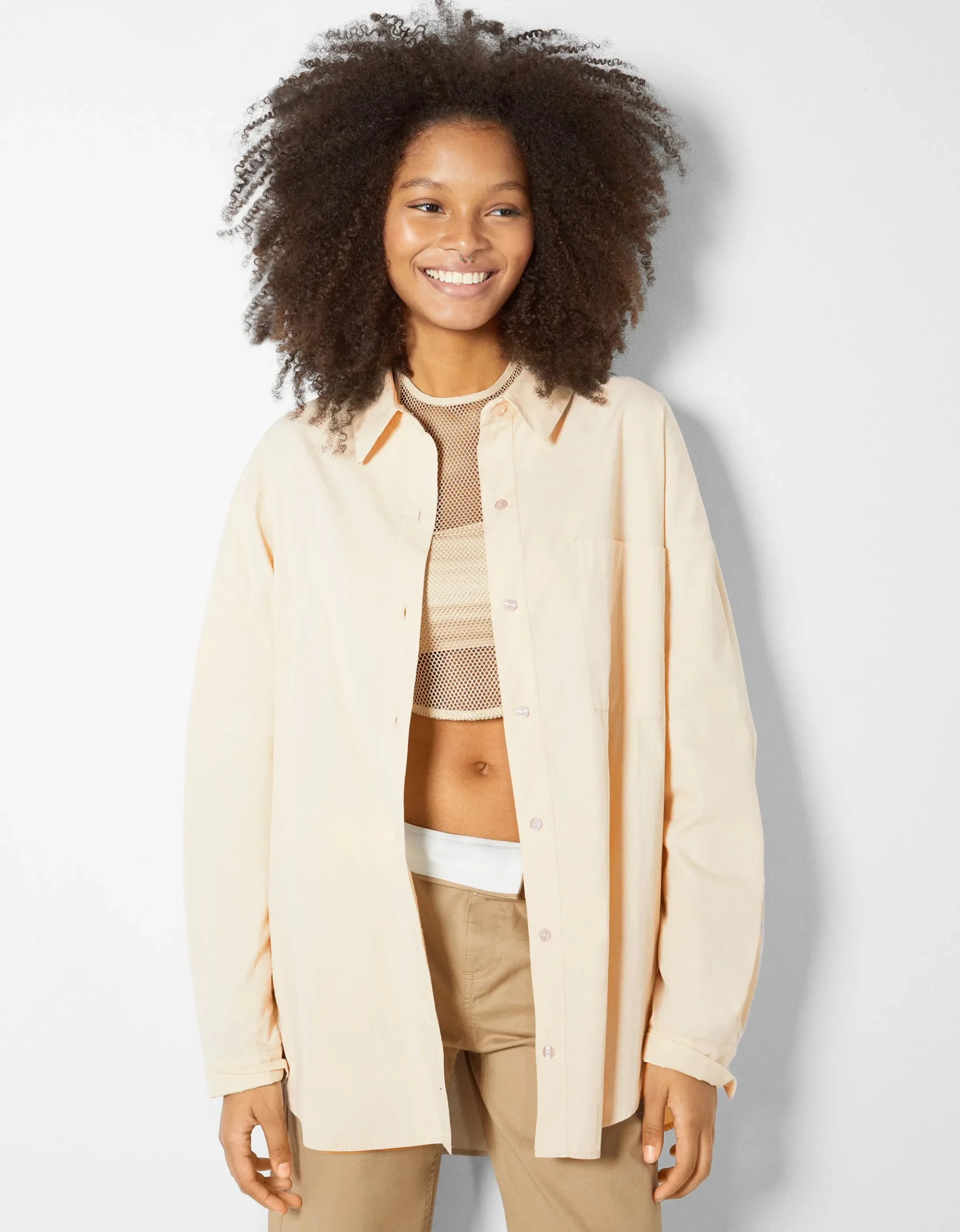 FEMME BERSHKA Chemises et blouses*Chemise manches longues overzise popeline
