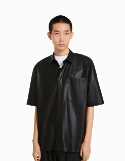 HOMME BERSHKA Chemises*Chemise similicuir manches courtes