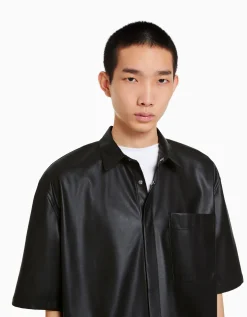 HOMME BERSHKA Chemises*Chemise similicuir manches courtes