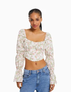 FEMME BERSHKA Chemises et blouses*Chemisier corset cropped manches longues