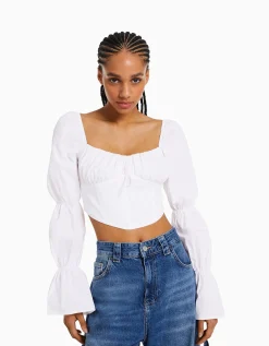 FEMME BERSHKA Chemises et blouses*Chemisier corset cropped manches longues