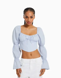 FEMME BERSHKA Chemises et blouses*Chemisier corset cropped manches longues