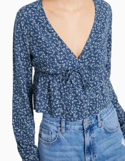 FEMME BERSHKA Chemises et blouses*Chemisier manches longues imprimé fleurs nœud