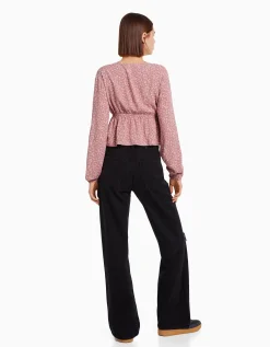 FEMME BERSHKA Chemises et blouses*Chemisier manches longues imprimé fleurs nœud
