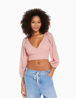 FEMME BERSHKA Chemises et blouses*Chemisier manches longues volume col V