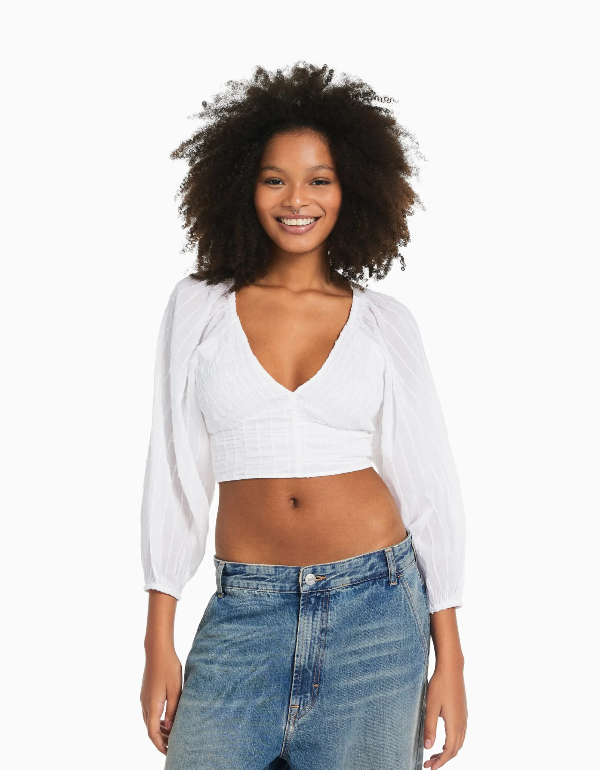 FEMME BERSHKA Chemises et blouses*Chemisier manches longues volume col V