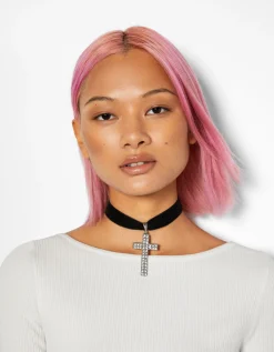 FEMME BERSHKA Party*Collier ras du cou croix strass