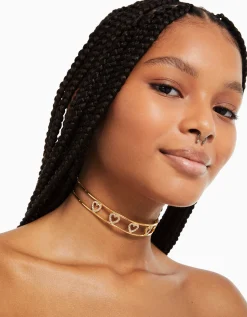 FEMME BERSHKA Tout voir*Collier ras du cou rigide cœurs pierres fantaisie