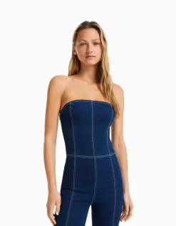 FEMME BERSHKA Vêtements*Combi-pantalon denim épaules dénudées