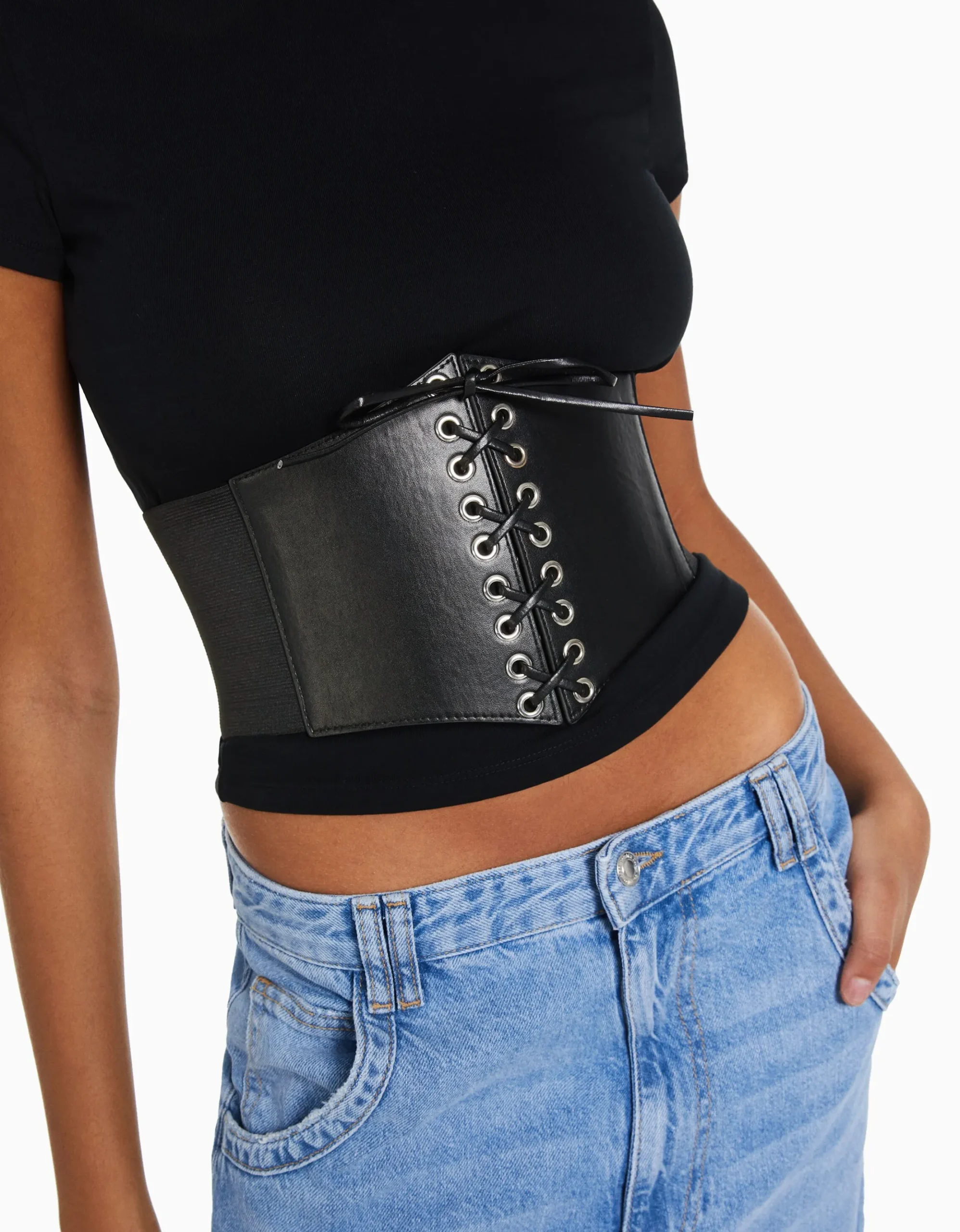 FEMME BERSHKA Similicuir*Corset tressé imitation cuir