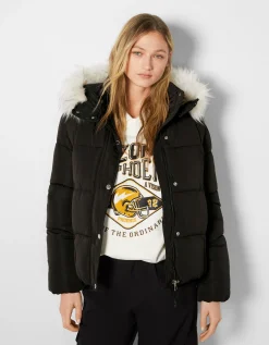 FEMME BERSHKA Vestes*Doudoune capuche fausse fourrure