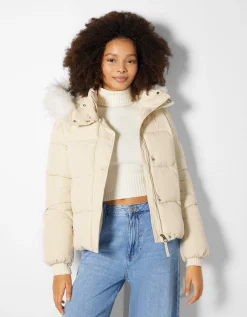 FEMME BERSHKA Vestes*Doudoune capuche fausse fourrure
