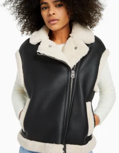 FEMME BERSHKA Vestes*Doudoune sans manches double face similicuir
