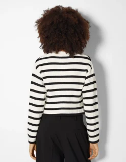 FEMME BERSHKA Maille*Gilet bord-côte rayé