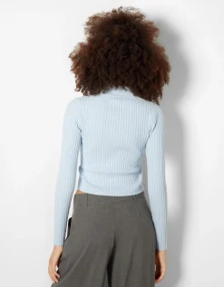 FEMME BERSHKA Pulls*Gilet col montant fermeture Éclair bord-côte
