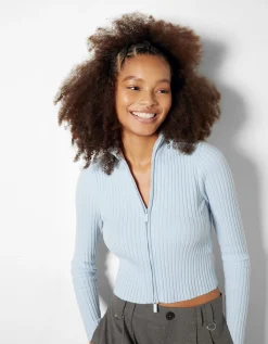 FEMME BERSHKA Pulls*Gilet col montant fermeture Éclair bord-côte