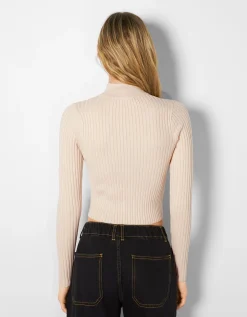 FEMME BERSHKA Pulls*Gilet col montant fermeture Éclair bord-côte