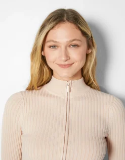 FEMME BERSHKA Pulls*Gilet col montant fermeture Éclair bord-côte