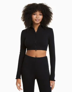 FEMME BERSHKA BSK Teen*Gilet cropped col montant fermeture Éclair