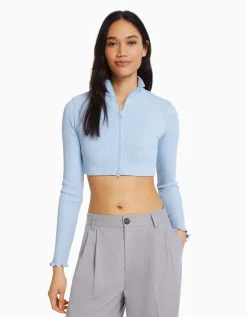 FEMME BERSHKA BSK Teen*Gilet cropped col montant fermeture Éclair