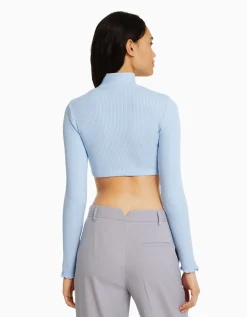FEMME BERSHKA BSK Teen*Gilet cropped col montant fermeture Éclair