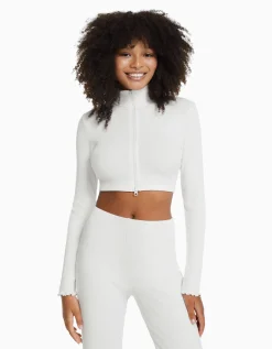 FEMME BERSHKA BSK Teen*Gilet cropped col montant fermeture Éclair