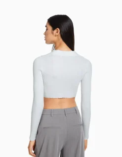 FEMME BERSHKA Tee-shirts*Gilet cropped col polo boutons