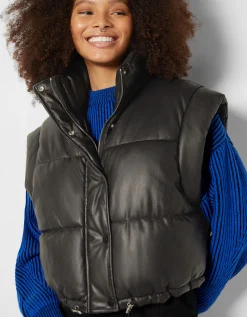 FEMME BERSHKA Vestes*Gilet cropped sans manches similicuir