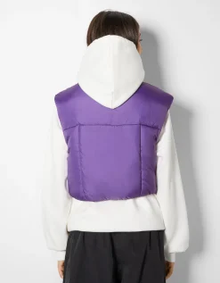 FEMME BERSHKA Vestes*Gilet cropped sans manches effet nylon