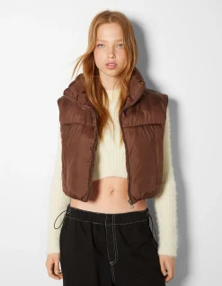FEMME BERSHKA Vestes*Gilet cropped sans manches effet nylon