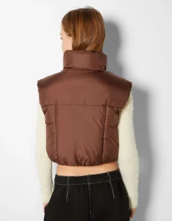 FEMME BERSHKA Vestes*Gilet cropped sans manches effet nylon